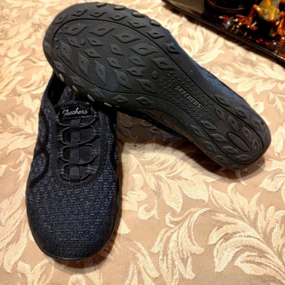 🐦‍⬛ Super Comfy Black Skechers Toggle Bungee Pull On Sneakers Shoes - 7.5M - Picture 6 of 12